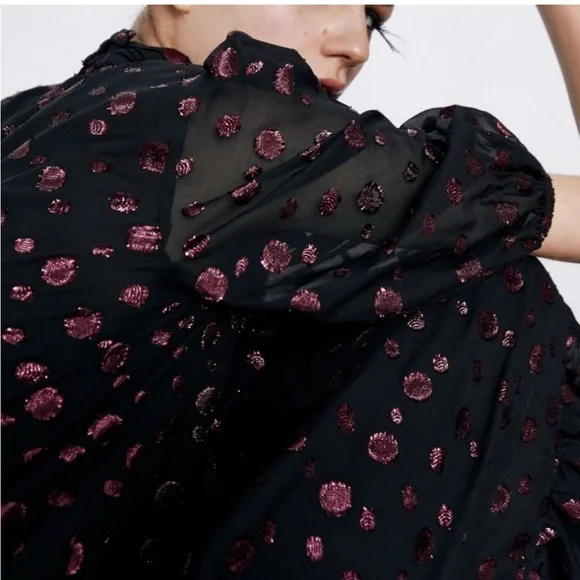 Zara midi dress pink metallic polka dots - Picture 2 of 4